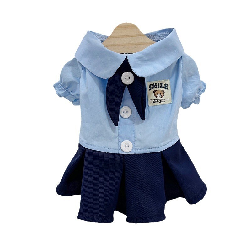 Ins Pet Haine pentru câini Uniformă școlară în stil academiei de vară Rochii de cățeluș cu pliuri subțiri Fusta Ursuleți de pluș Îmbrăcăminte pentru cățeluși cu două picioare