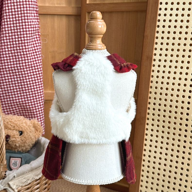 Naminių gyvūnėlių rudens/žiemos pliušinis sujungimas languota kalėdinė princesė suknelė šunų drabužiai rudens/žiemos nėrinių suknelė mažiems šunims