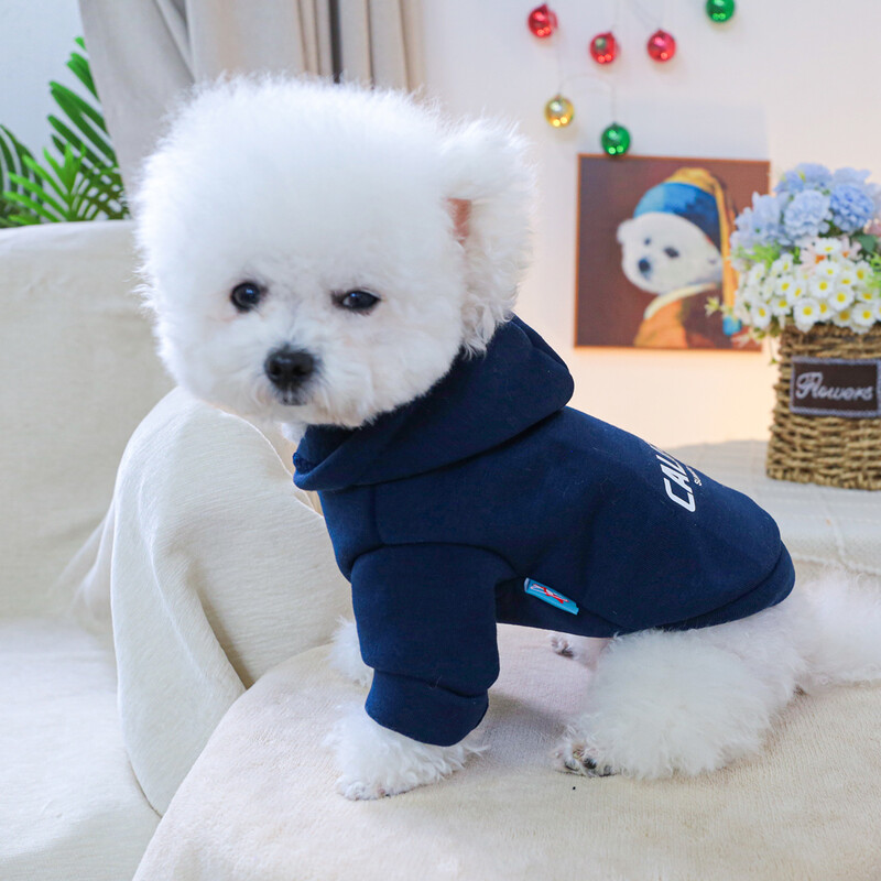 Alb California Smog Blue Hoodie Îmbrăcăminte pentru animale de companie Îmbrăcăminte pentru câini Îmbrăcăminte pentru câini de talie mică Îmbrăcăminte de toamnă și iarnă caldă și confortabilă