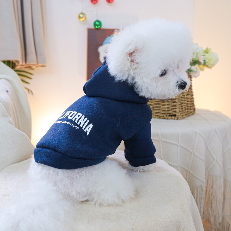 Alb California Smog Blue Hoodie Îmbrăcăminte pentru animale de companie Îmbrăcăminte pentru câini Îmbrăcăminte pentru câini de talie mică Îmbrăcăminte de toamnă și iarnă caldă și confortabilă