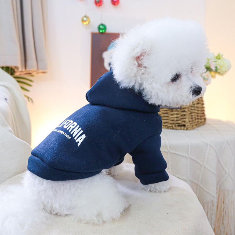 Alb California Smog Blue Hoodie Îmbrăcăminte pentru animale de companie Îmbrăcăminte pentru câini Îmbrăcăminte pentru câini de talie mică Îmbrăcăminte de toamnă și iarnă caldă și confortabilă