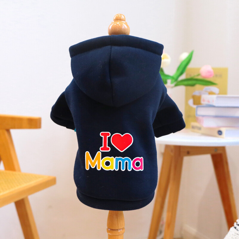 Aš myliu savo mamą. „Haze Blue“ gobtuvas, naminių gyvūnėlių drabužiai, šunų drabužiai, mažų šunų drabužiai, rudens ir žiemos stiliai, šilta ir patogu
