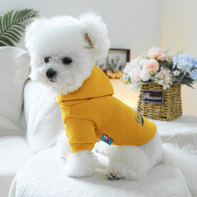 1PC mājdzīvnieku apģērbs kaķu pavasara un rudens melno ziedu Kalifornijas dzeltenā kapuci, kas piemērota maziem un vidējiem suņiem