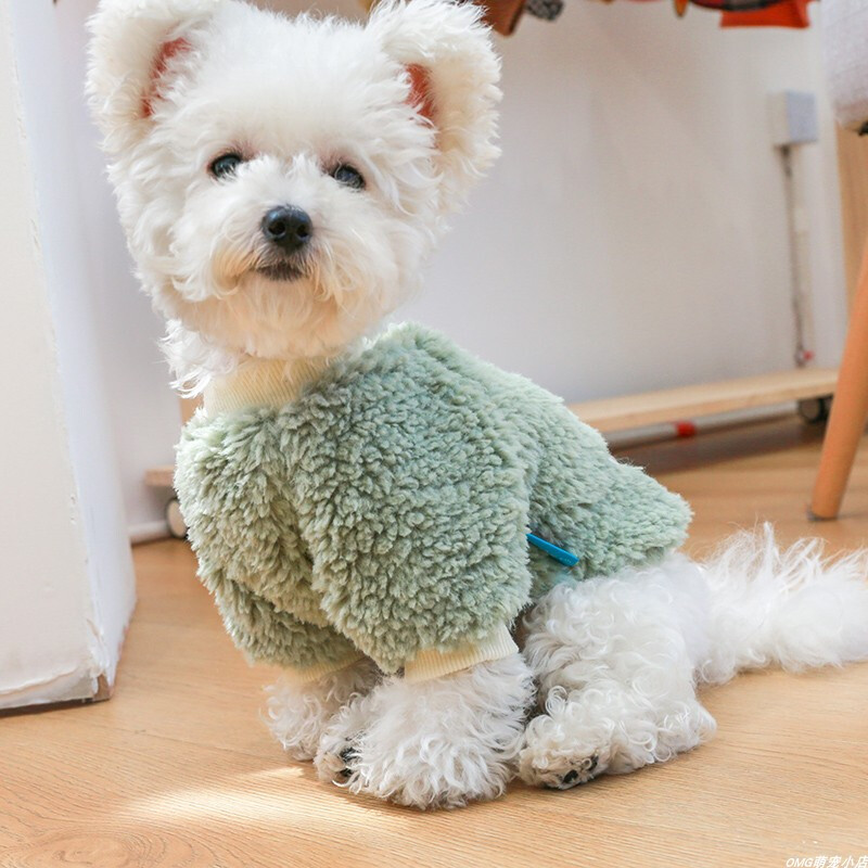 1PC îmbrăcăminte pentru animale de companie toamnă/iarnă verde pulover eșarfă blană de rață cămașă cu gât rotund, potrivită pentru câini de talie mică și mijlocie