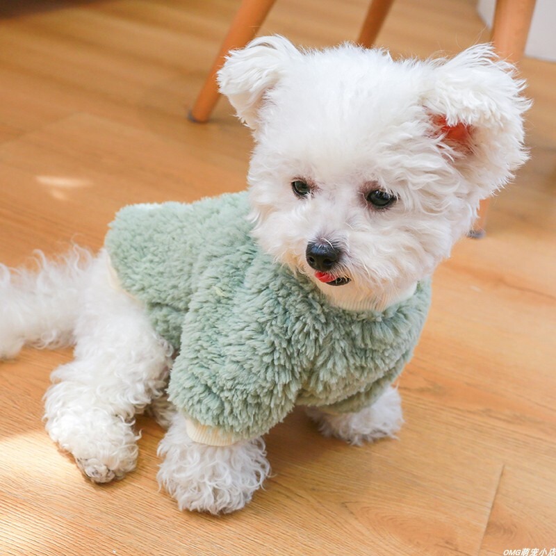 1PC îmbrăcăminte pentru animale de companie toamnă/iarnă verde pulover eșarfă blană de rață cămașă cu gât rotund, potrivită pentru câini de talie mică și mijlocie