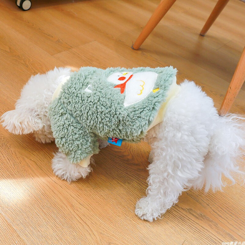 1PC îmbrăcăminte pentru animale de companie toamnă/iarnă verde pulover eșarfă blană de rață cămașă cu gât rotund, potrivită pentru câini de talie mică și mijlocie