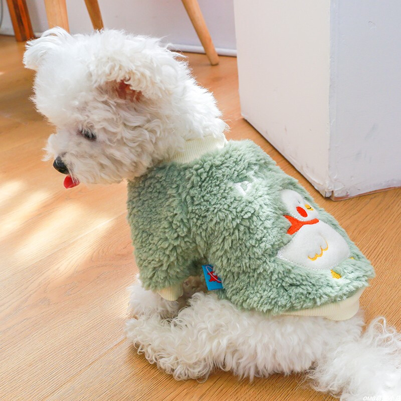 1PC îmbrăcăminte pentru animale de companie toamnă/iarnă verde pulover eșarfă blană de rață cămașă cu gât rotund, potrivită pentru câini de talie mică și mijlocie