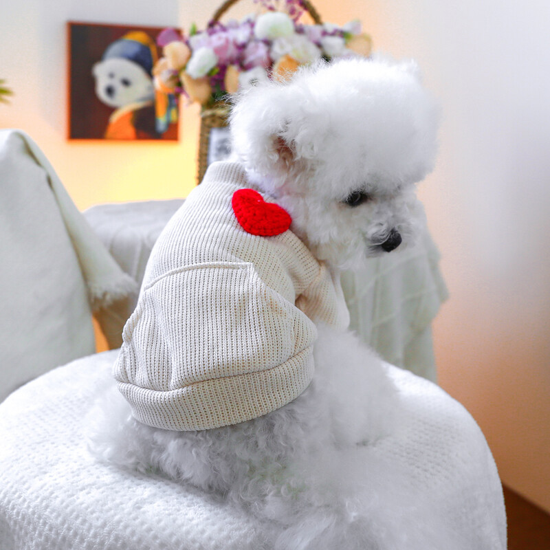1tk Lemmikloomarõivad Koerte kevad- ja sügisene soe punane Love Pullover elastne kampsun, mis sobib väikestele ja keskmise suurusega koertele