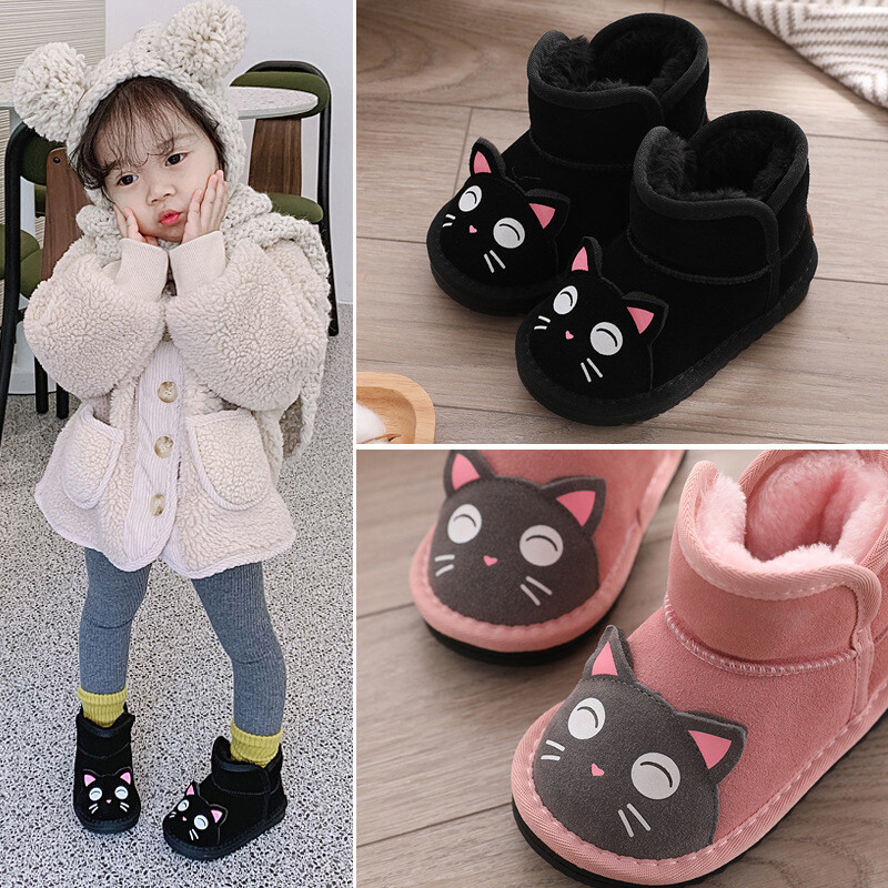 Mergaičių batai Cat Big Cotton Snow Boots Šilta žiema 2024 Storas padas plius aksomu pastorinti trumpi batai Medvilniniai neslystantys batai