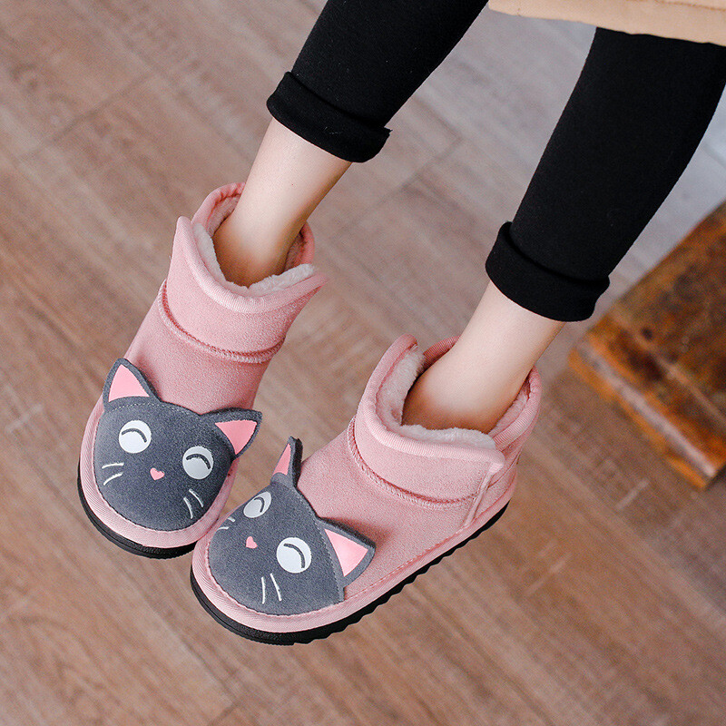 Mergaičių batai Cat Big Cotton Snow Boots Šilta žiema 2024 Storas padas plius aksomu pastorinti trumpi batai Medvilniniai neslystantys batai