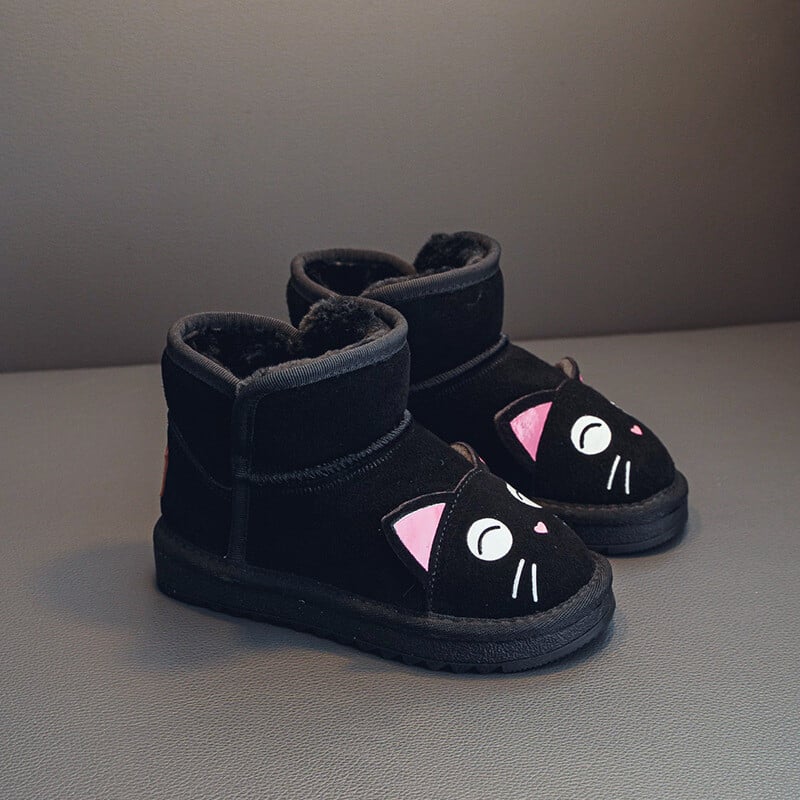 Mergaičių batai Cat Big Cotton Snow Boots Šilta žiema 2024 Storas padas plius aksomu pastorinti trumpi batai Medvilniniai neslystantys batai