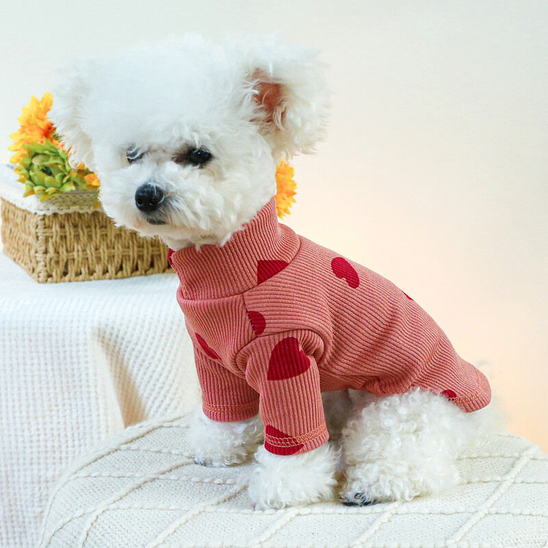 1PC îmbrăcăminte pentru animale de companie câine pisică primăvară și toamnă subțire roz dragoste cu gât înalt pulover elastic pijama costum acasă pentru câini mici și mijlocii