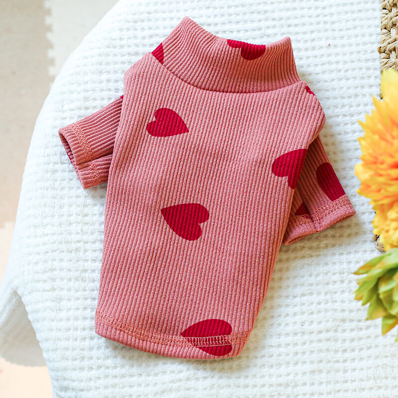 1PC îmbrăcăminte pentru animale de companie câine pisică primăvară și toamnă subțire roz dragoste cu gât înalt pulover elastic pijama costum acasă pentru câini mici și mijlocii