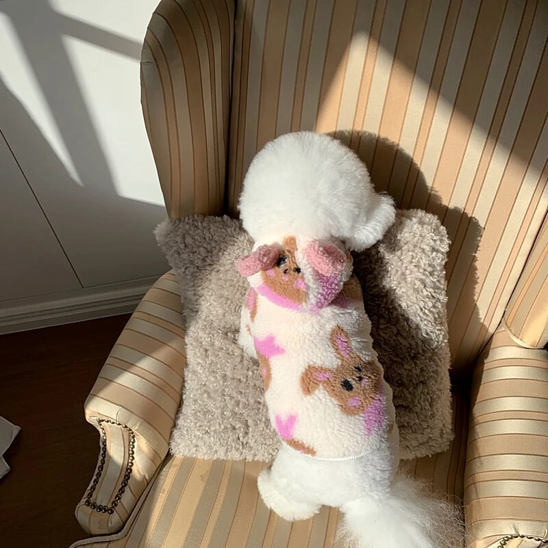 Iepure pentru animale de companie, haină cu glugă din lână pentru câini, haine de iarnă, haine bichon, haine calde din bumbac, câine mic, cardigan îngroșat, îmbrăcăminte pentru căței de Crăciun