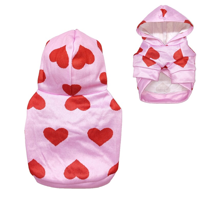 Hanorac pentru câini cu imprimeu cu model de inimă Hanorac de culoare roz Îmbrăcăminte de toamnă de iarnă Îmbrăcăminte moale și caldă pentru animale de companie pentru câini mic și mediu