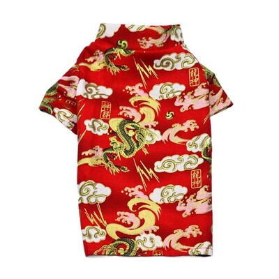 Costum Tang pentru câine din bumbac Cămașă moale în stil chinezesc Îmbrăcăminte pentru câini de Anul Nou Dragon/Model de nor de bun augur Respirabil