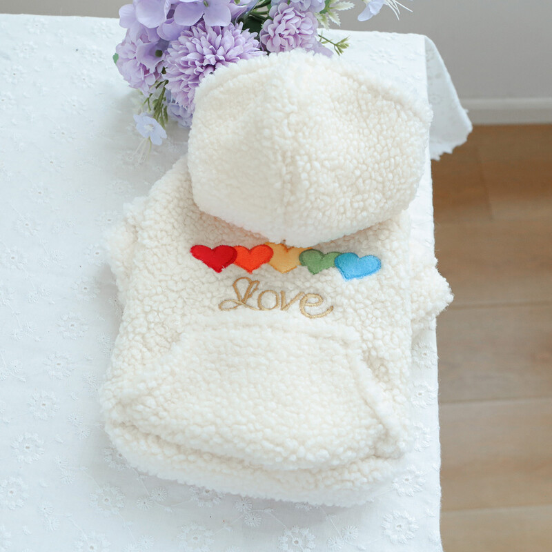 Pet Love Lamb Fleece paltas Drabužiai šunims su gobtuvu Kailis Katės Drabužiai Rainbow Love pliušinis paltas šunų drabužiai mažiems šunims šuniukui