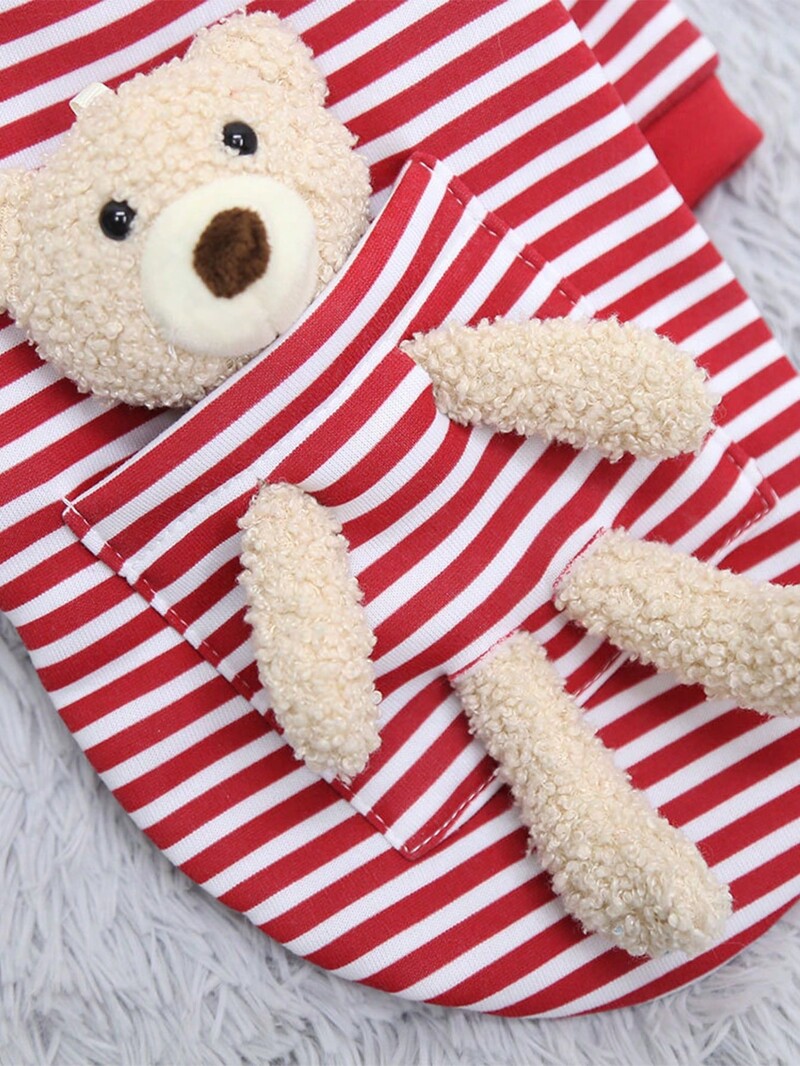 1gab Cute Pocket Bear svītrains suņu džemperis, mājdzīvnieku apģērbs maziem un vidējiem kaķiem un suņiem Samta džemperis