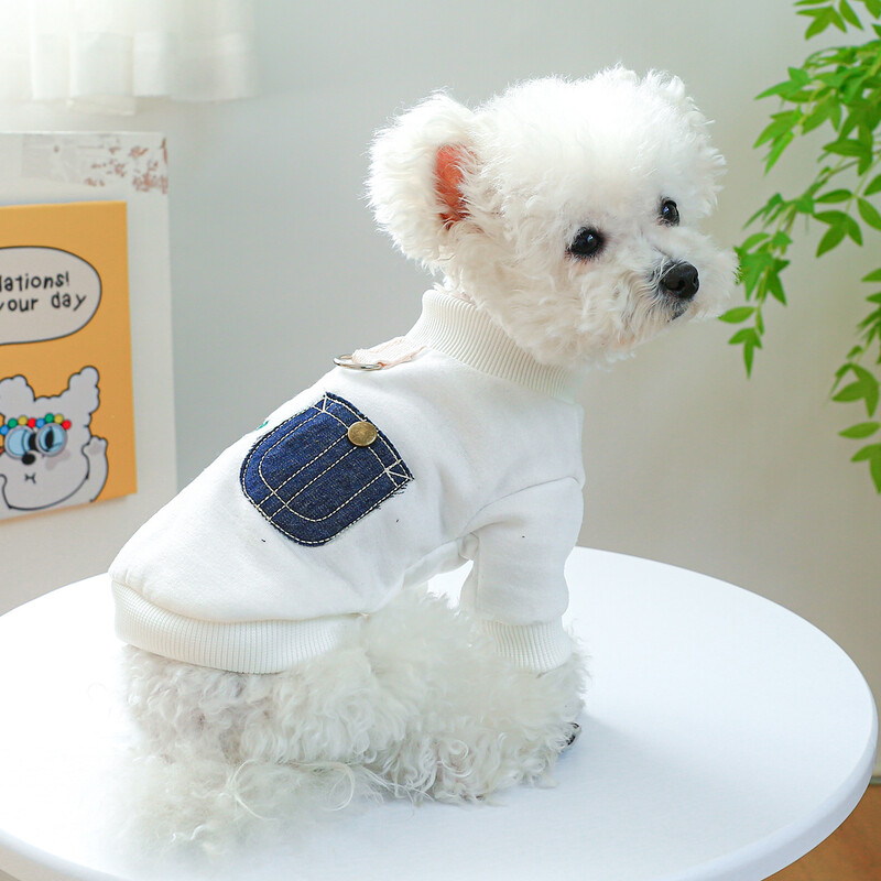 1 vnt. naminių gyvūnėlių drabužiai šunų katės pavasario rudeniniai ploni vilnoniai balti, draugiški marškinėliai su apvalia kakle su užtrauktuku mažiems vidutiniams šunims