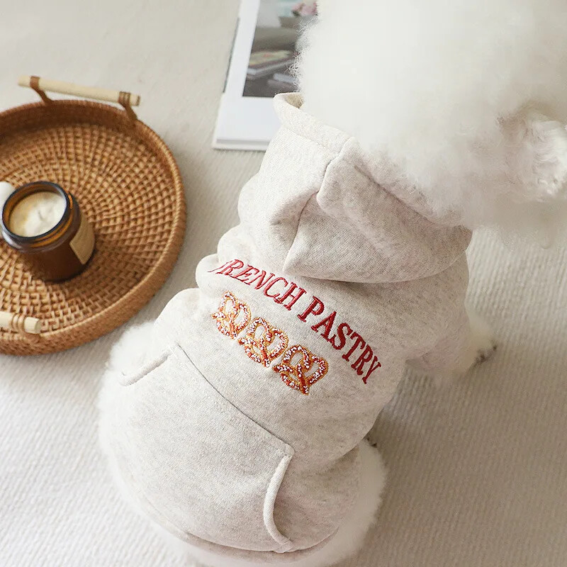 Jesenná a zimná mikina pre domáce zvieratá s vyšívanou mikinou pre malé psy, teplá hrubá mikina s kapucňou pre domáce zvieratá, oblečenie pre šteňatá