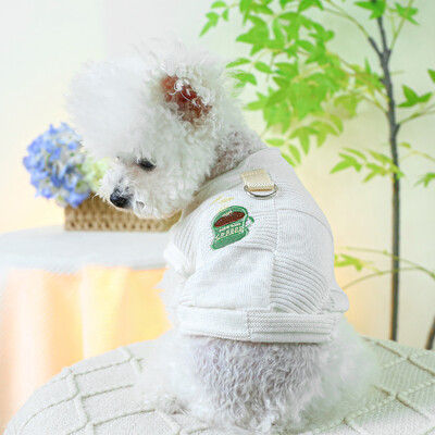 1PC îmbrăcăminte pentru animale de companie pisică de primăvară și toamnă ceai subțire după-amiază cămașă cu gâtul rotund cafea albă potrivită pentru câini mici și mijlocii