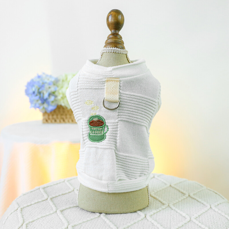 1PC îmbrăcăminte pentru animale de companie pisică de primăvară și toamnă ceai subțire după-amiază cămașă cu gâtul rotund cafea albă potrivită pentru câini mici și mijlocii