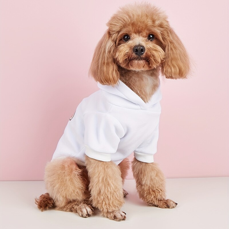 Mājdzīvnieku drēbes suņu suņu kaķu sporta krekls ar kapuci ar samta siltu un ērtu baltu apģērbu ar vienkāršiem un dāsniem apdrukām