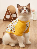 Tricou pentru câini din pânză pentru animale de companie cu haine imprimate cu floarea-soarelui pentru câine, pisică, îmbrăcăminte florală, costum pisoi