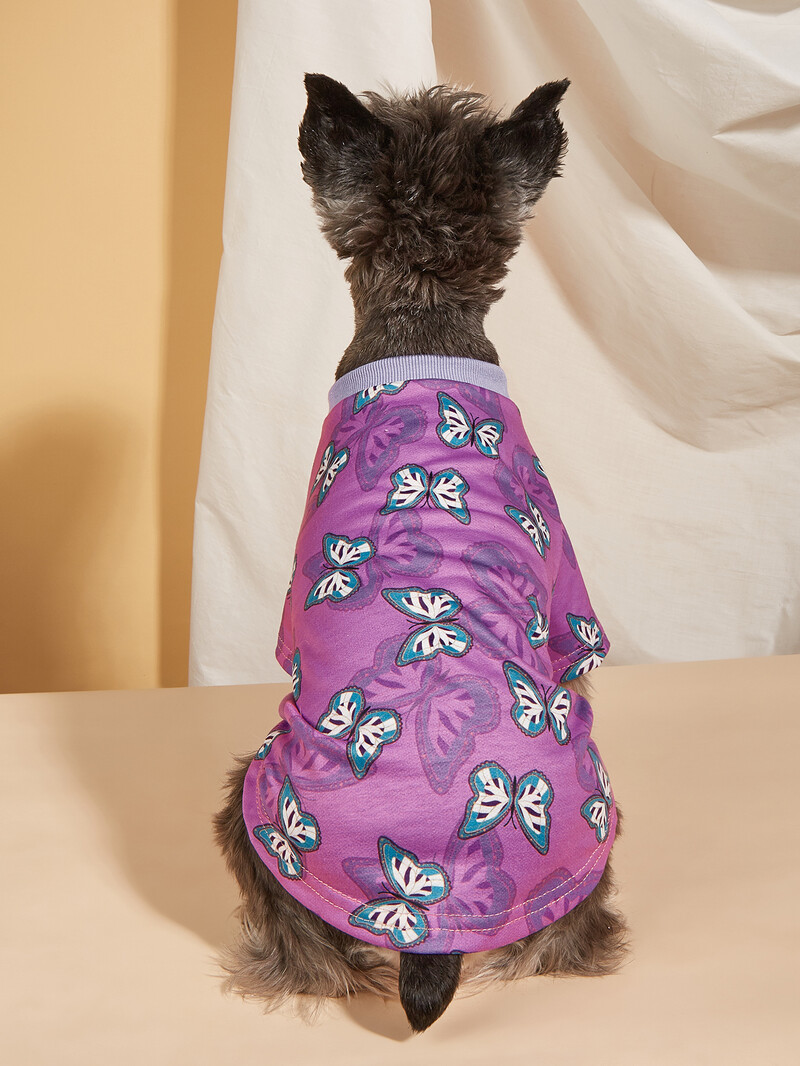 Naminių gyvūnėlių audinio šunų marškinėliai su spalvingais drugelių raštais marginti drabužiai šuniuko šuniuko katės patogiam drabužių kostiumui