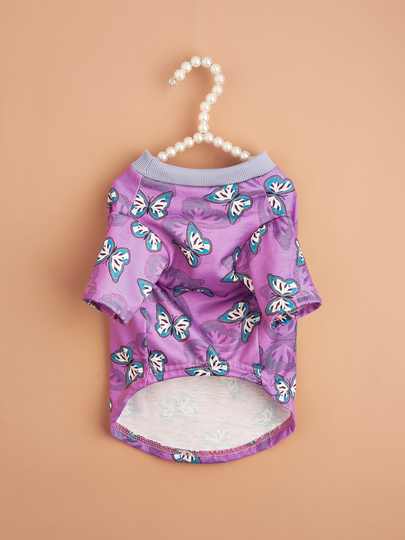 Naminių gyvūnėlių audinio šunų marškinėliai su spalvingais drugelių raštais marginti drabužiai šuniuko šuniuko katės patogiam drabužių kostiumui