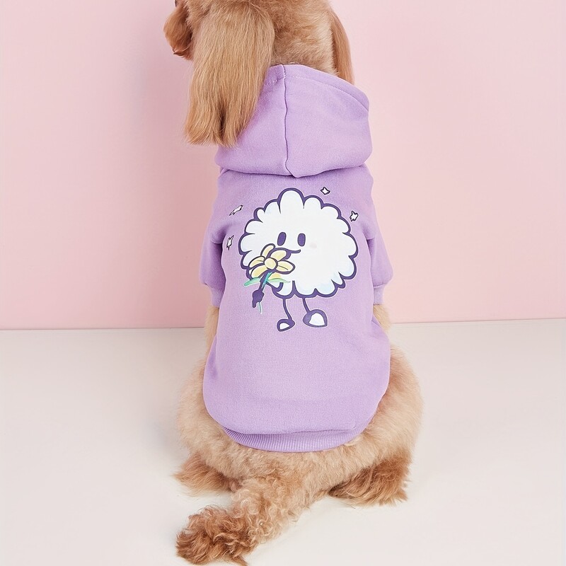 Kisállatruházat Kutya macska kapucnis pulóver bársony meleg és kényelmes lila ruhákkal, egyszerű és nagyvonalú mintákkal