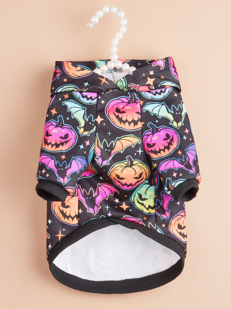 Culoare degradată Halloween Pet Streetwear imprimat Dovleac Design Liliac Hanorac pentru câine și Cămașă cu glugă pentru pisică Costum de petrecere pentru cățeluș și K