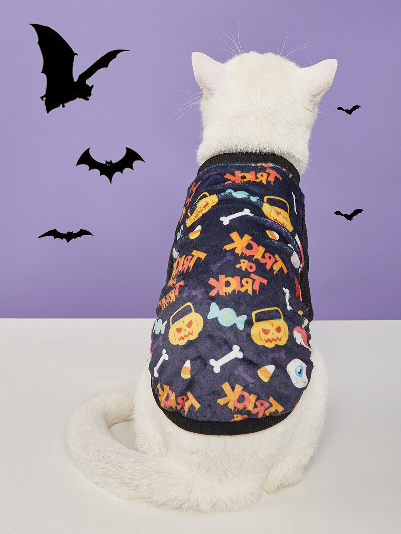 Cămăși pentru câini din catifea, tema de vacanță de Halloween, caldă, ușoară, elastică, material moale, pentru petrecere de cățeluși și pisici