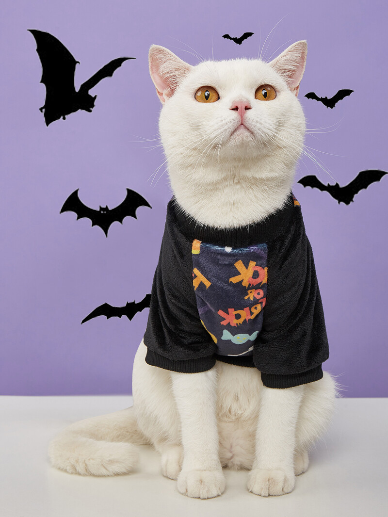 Cămăși pentru câini din catifea, tema de vacanță de Halloween, caldă, ușoară, elastică, material moale, pentru petrecere de cățeluși și pisici