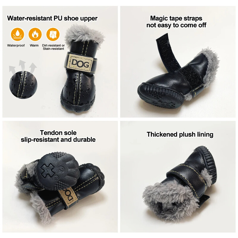 Klasisks plīša odere no maziem līdz lieliem suņu apaviem ar āķa cilpu Bulldog zābaciņi plīša āra neslīdošs mājdzīvnieku kucēns ziemas S