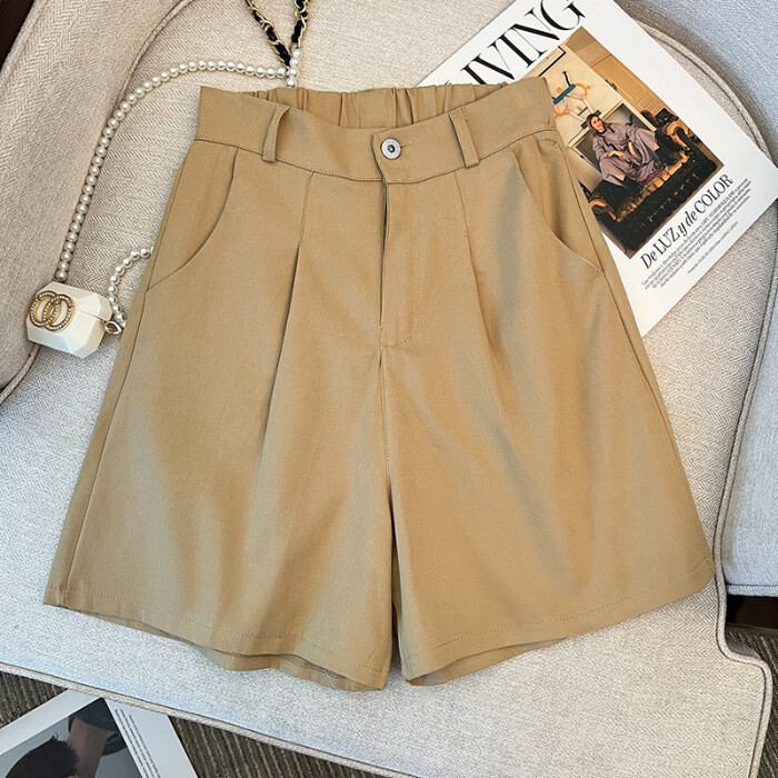 Aktuális fotó A2# pamutnadrágról (elasztikus háttámla) széles szárú, magas derekú alkalmi rövidnadrág nőknek nyáron, laza és karcsúsító