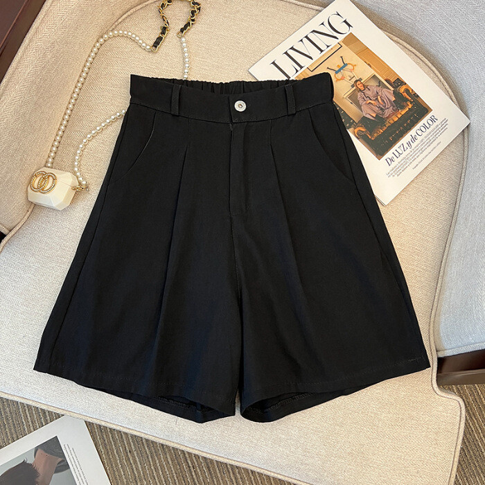 Aktuális fotó A2# pamutnadrágról (elasztikus háttámla) széles szárú, magas derekú alkalmi rövidnadrág nőknek nyáron, laza és karcsúsító