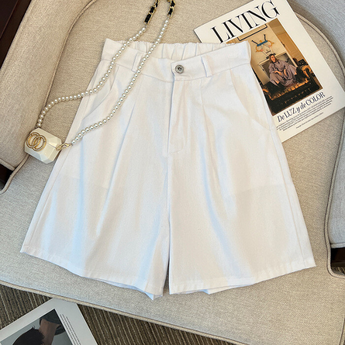 Aktuális fotó A2# pamutnadrágról (elasztikus háttámla) széles szárú, magas derekú alkalmi rövidnadrág nőknek nyáron, laza és karcsúsító