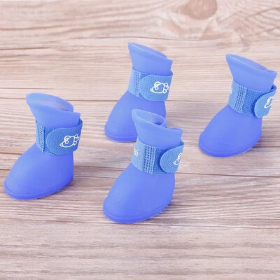4PCS/SET Кучешки ботуши за малки кучета Летни обувки за домашни любимци Водоустойчиви обувки за домашни любимци Дъждовни обувки за куче Кученце Гумени ботуши Издръжливи обувки