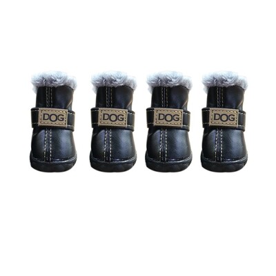 Cizme de zăpadă calde pentru animale de companie, la modă, impermeabile, anti-alunecare, pantofi pentru câini de iarnă, pluș/PU moale pentru 4 buc/set iarnă