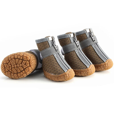 Pantofi pentru câini pentru câini de talie mică, plasă, cizme respirabile pentru câini și protecție pentru labe, pentru vara, pavaj fierbinte, iarnă, cu zăpadă, cizme anti-alunecare.