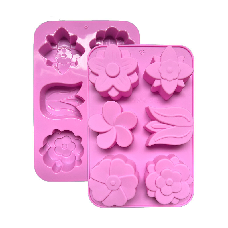 6 ertmių gėlės formos silikoninė torto forma 3 saldainių formos minkšta dekoratyvinė ledo kubelių naminė rankų darbo muilo forma