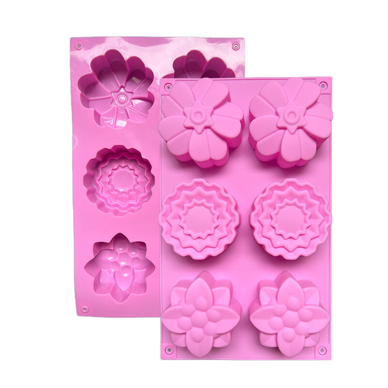 6 ertmių gėlės formos silikoninė torto forma 3 saldainių formos minkšta dekoratyvinė ledo kubelių naminė rankų darbo muilo forma