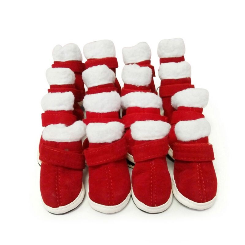 4kom/set Protuklizne čizme za kišu i snijeg za pse Zimske cipele za pse Djed Božićnjak Tople cipele za kućne ljubimce Obuća za male srednje pse ChiHuaHua