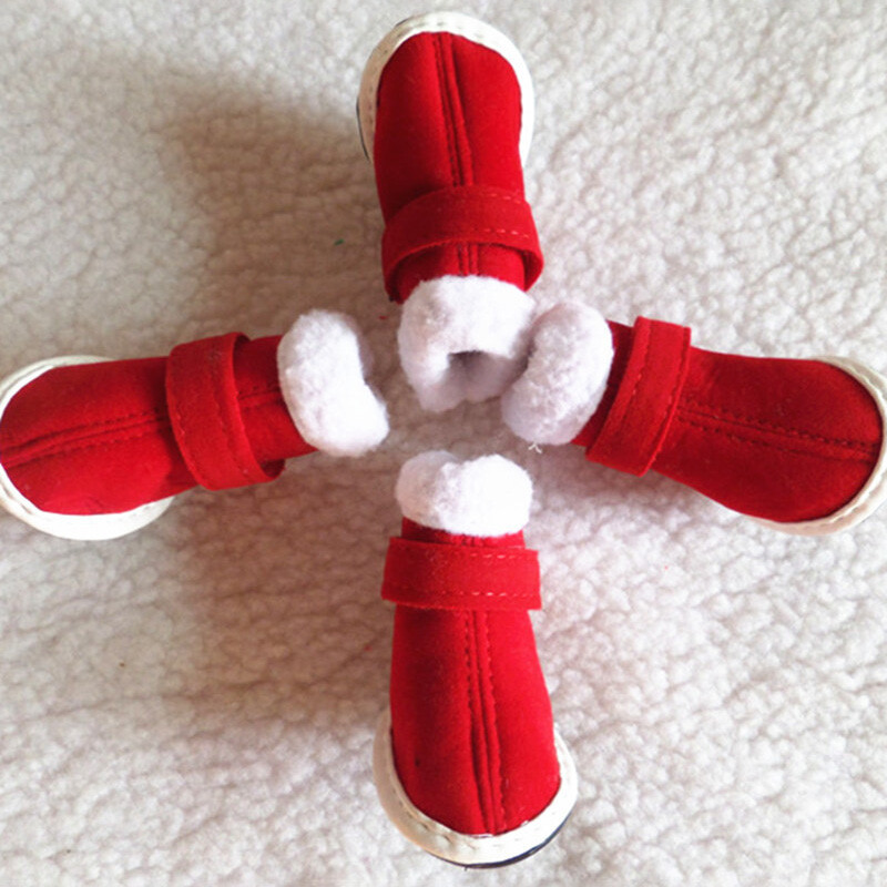 4 buc, pantofi pentru câini de companie Pantofi de Crăciun Cizme de zăpadă câine mic Teddy Bichon pantofi ocazional mare roșu Anul Nou pantofi caldi pentru animale de companie