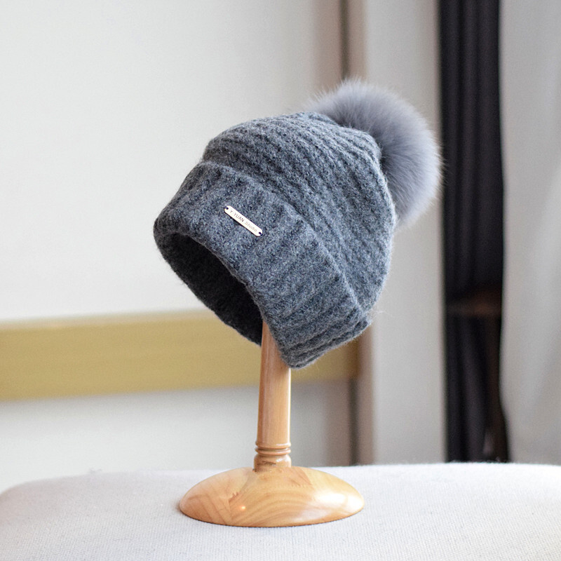 Jauna sieviešu trikotāžas kašmira cepure rudens ziemas lapsas kažokādas cepure japāņu gadījuma universāla cepure Vilnas cepure