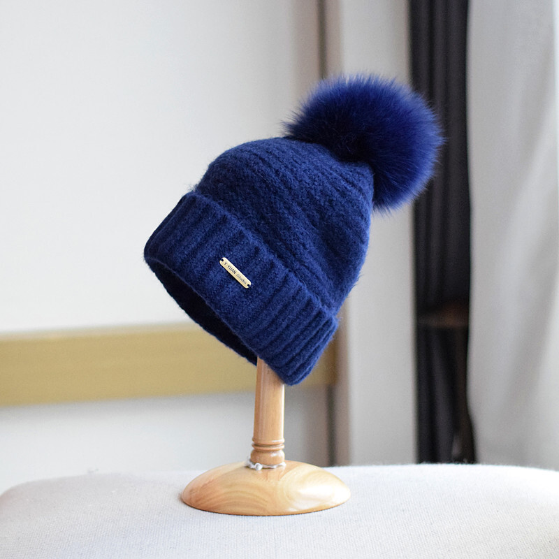 Jauna sieviešu trikotāžas kašmira cepure rudens ziemas lapsas kažokādas cepure japāņu gadījuma universāla cepure Vilnas cepure