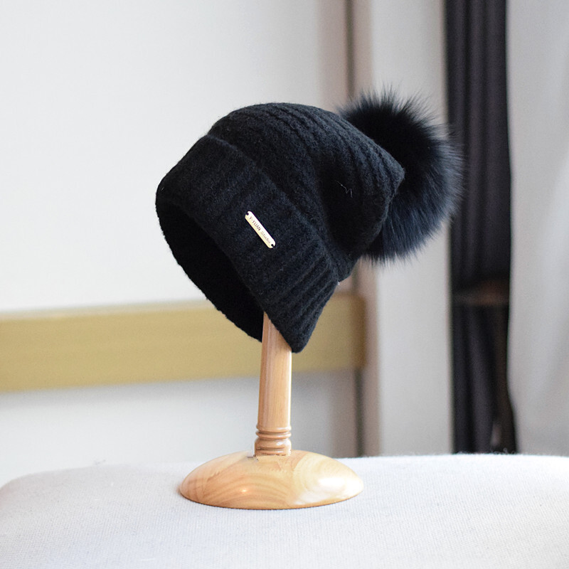 Jauna sieviešu trikotāžas kašmira cepure rudens ziemas lapsas kažokādas cepure japāņu gadījuma universāla cepure Vilnas cepure