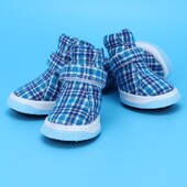 4 bucăți de culoare albastră pantofi sport pentru câini de companie pantofi anti-alunecare pentru câini pantofi din pânză moale, pantofi respirabili pentru cățeluș, toamnă iarnă