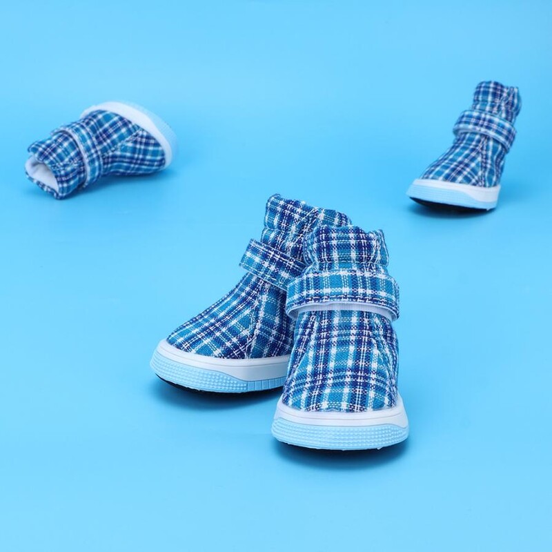 4 bucăți de culoare albastră pantofi sport pentru câini de companie pantofi anti-alunecare pentru câini pantofi din pânză moale, pantofi respirabili pentru cățeluș, toamnă iarnă